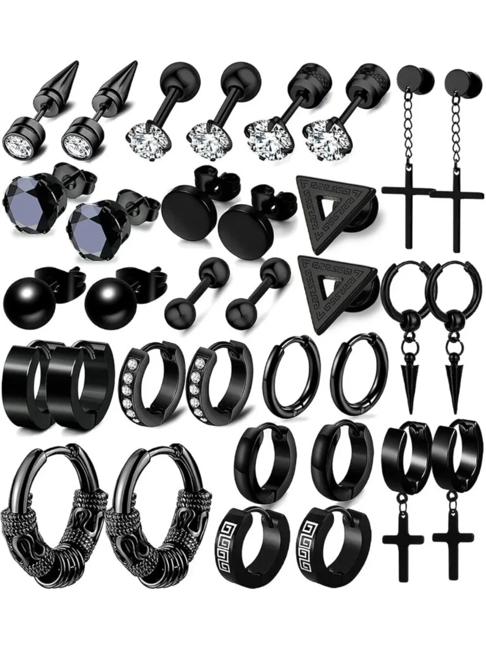 17 Pairs Men's Stainless Steel Earrings Set, Hypoallergenic Fashion Jewelry Kit